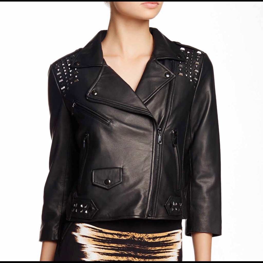 Rebecca Minkoff Genuine Lamb Leather Biker Jacket